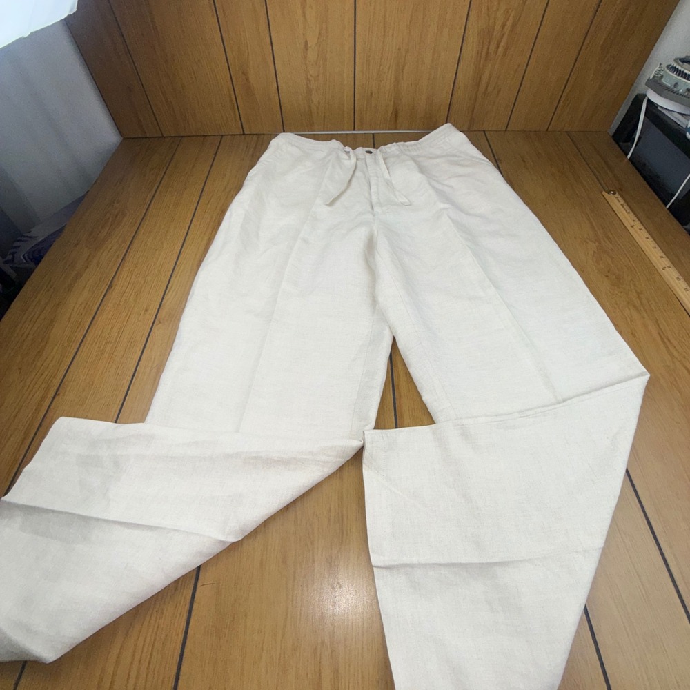 Cubavera‎ Mens XL 40-42 Beige Linen Blend Drawstring Straight Leg Casual Pants